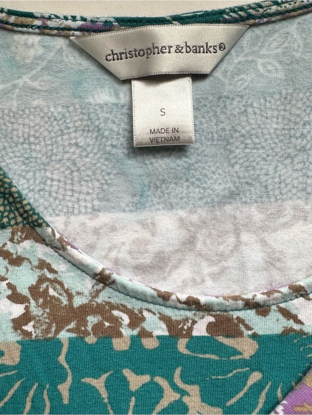 Christopher & Banks Green Purple Floral Patchwork Long Sleeve Top Size S - Picture 3 of 8